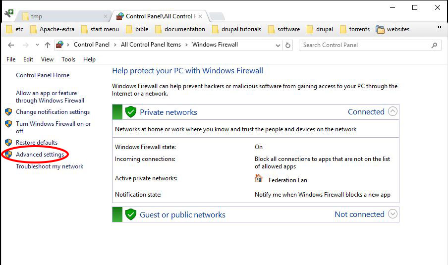 screenshot of windows 10 firewall interface