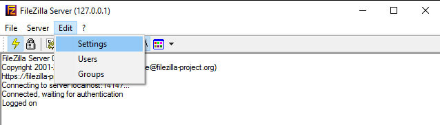 screenshot of the filezilla server edit menu settings