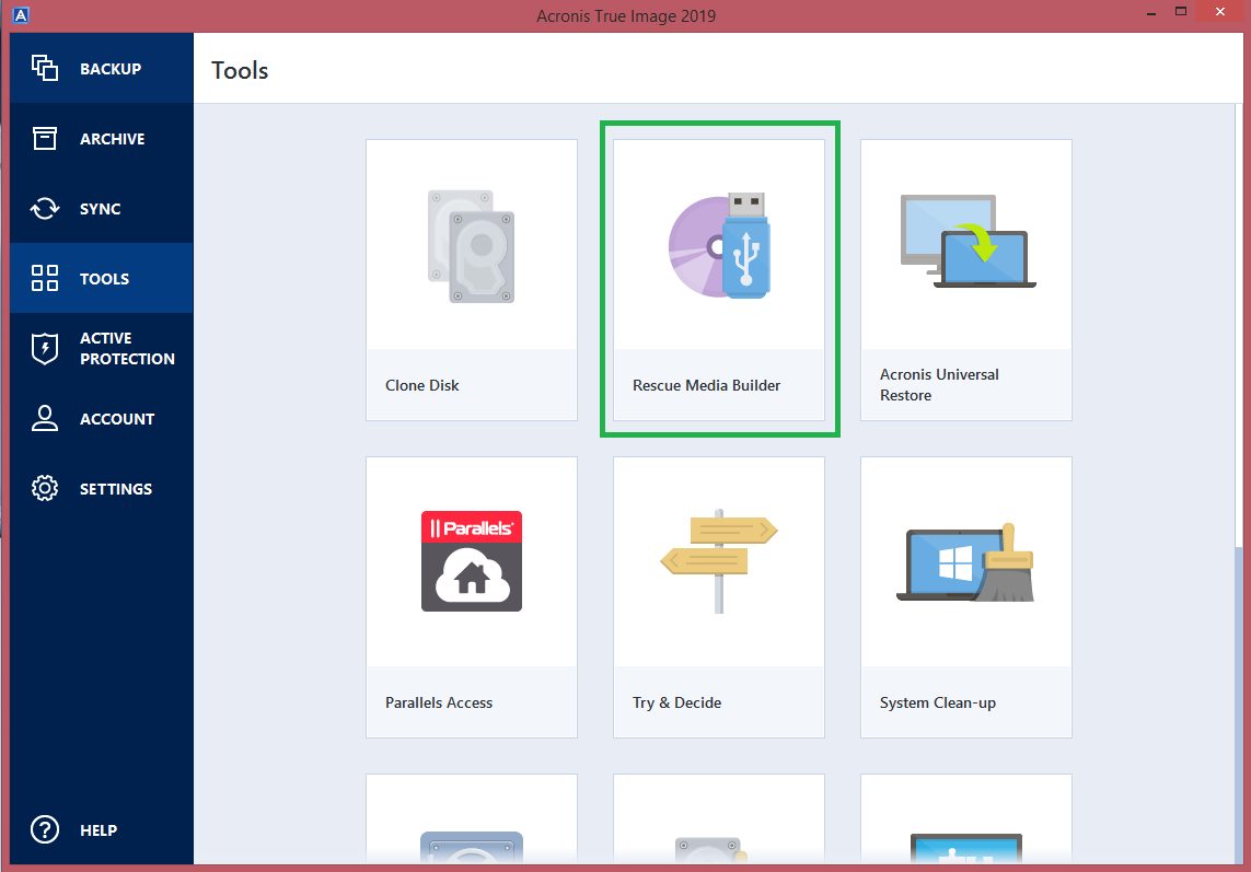 Acronis True Image 2019 Backup Software Interface