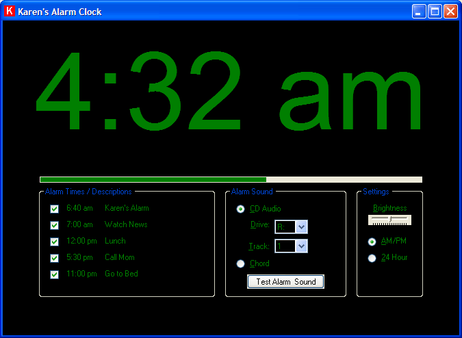 Karen's Power Tools Alarm Software Interface