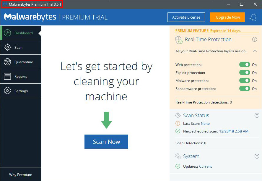 Malwarebytes Anti-Virus Software Interface